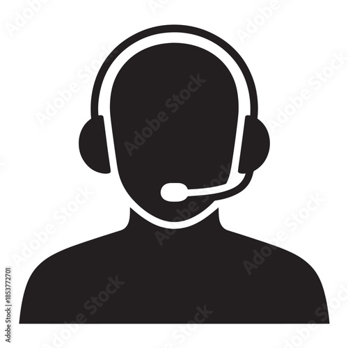 Customer Support Agent Silhouette with Headset in Simple Flat Design on White Background for Tech Illustration
