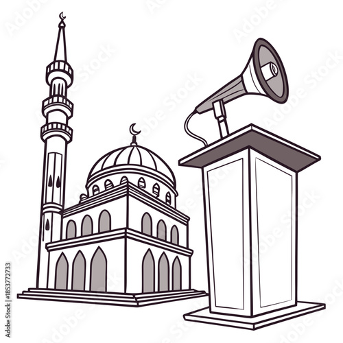 Mosque and minaret with speaker system