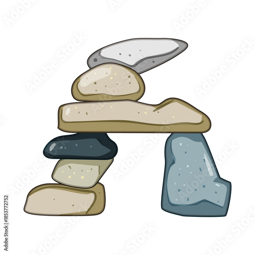 Balancing stones meticulously stacked creating a stable and thoughtful cairn structure, symbolizing stability, meditation, mindfulness, and the ephemeral nature of balance