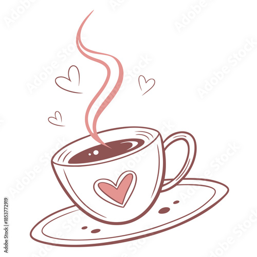 Steaming cup of coffee with heart