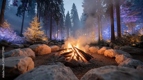 Wallpaper Mural Festive Forest Campfire Warmth Twinkling Night Torontodigital.ca