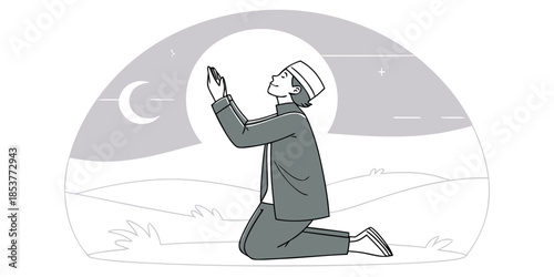 Person kneeling in prayer at night