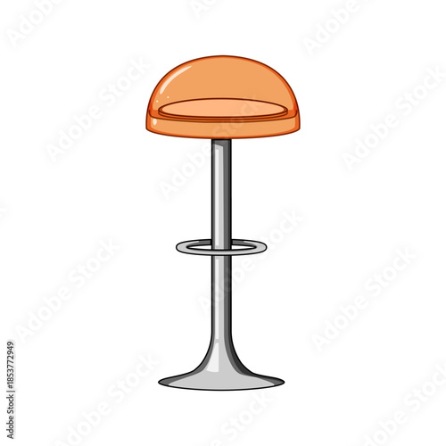 Bar stool isolated on a white background, featuring a rounded orange seat, a tall silver column, and a modern trumpet shaped base, ideal for residential or commercial interiors