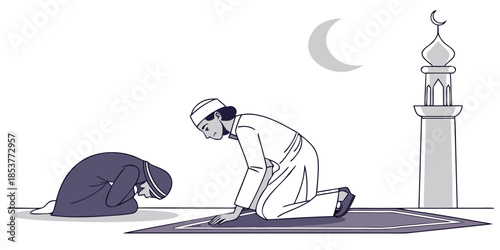 Men performing islamic prayer