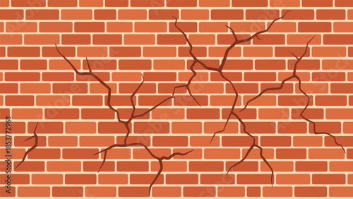 Illustration of Cracked Brick Wall Texture, Damage, and Structural Integrity with Visible Cracks