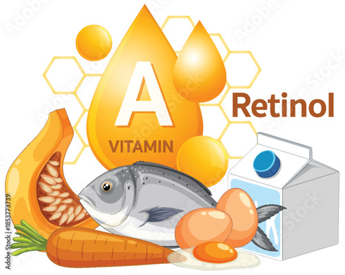 Vitamin A Retinol Sources with Fish, Eggs, Milk, and Vegetables
