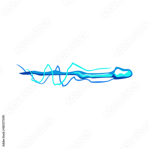Blue energy blast with streaking speed trails and glowing laser beam effect, abstract dynamic motion lines forming a futuristic projectile or fast moving power stream