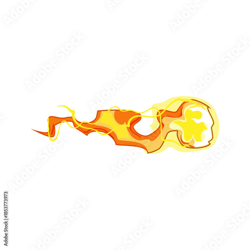Stylized yellow and orange fiery energy projectile vector graphic art depicting a moving or attacking blaster shot effect, vibrant with speed and impact