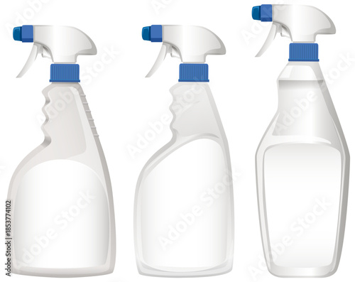 Three Empty Plastic Spray Bottles with Blue Nozzles