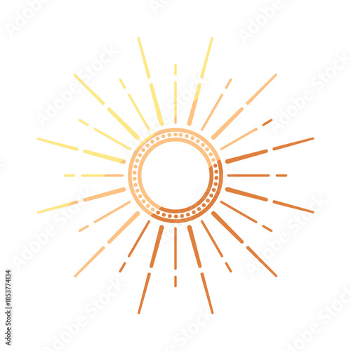 Gradient sun symbol design reflecting warm light and energy, featuring a rounded center and radiating rays with a bohemian aesthetic on a white background