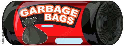 Rolled Black Garbage Bags with Red Packaging Label