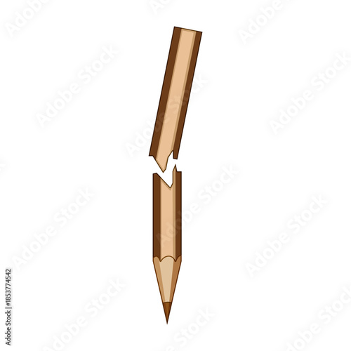 Broken wooden pencil depicting a state of damage or failure, often symbolizing creative block, stress in education, or a general feeling of frustration when reaching limits