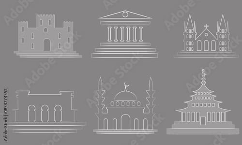 Architectural Landmark Line Icons