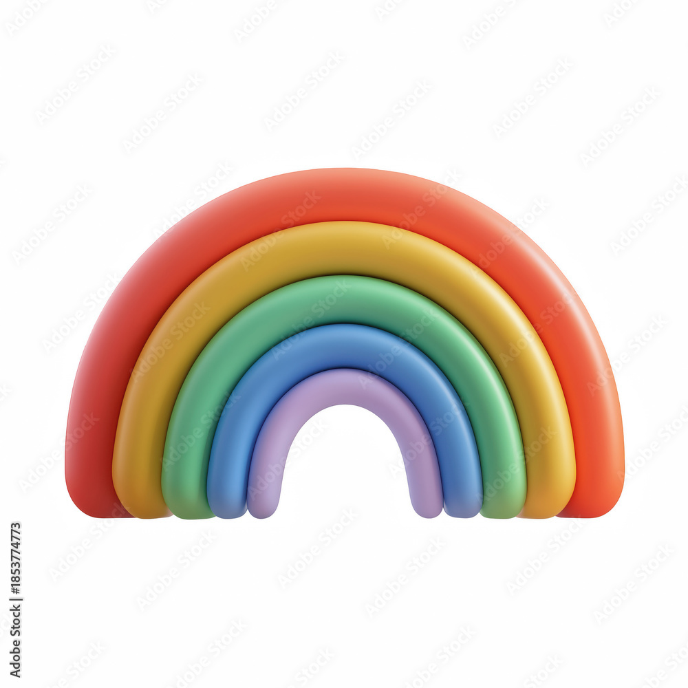 Fototapeta premium 3D cute chubby rainbow icon with soft rounded colorful arcs, isolated on transparent background.