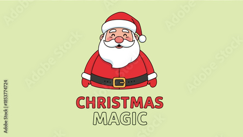 A charming illustration of Santa Claus with the words "Christmas Magic" below him, set against a pale green background.