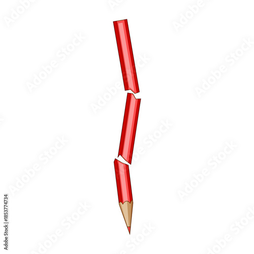 Red pencil broken into three fragments illustrating concepts of stress, frustration, writer's block, interruption, damage, and the limits of creative or academic workload