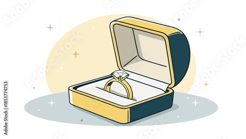 Elegant diamond ring in luxurious gold jewelry box