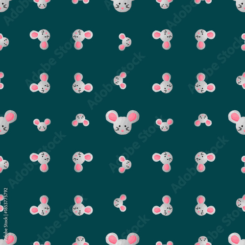 Fotografi Mouse Heads Repeating on a Dark Teal Background