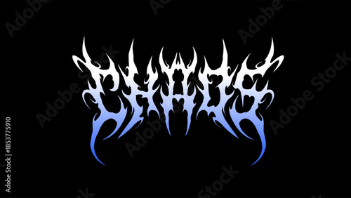 Chaos typography vector in symmetrical shapes dark metal custom lettering style for dark streetwear, t-shirt print apparel, sticker, poster, band logo and more	