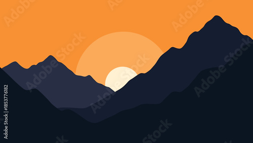 Vibrant Mountain Sunset Landscape Illustration