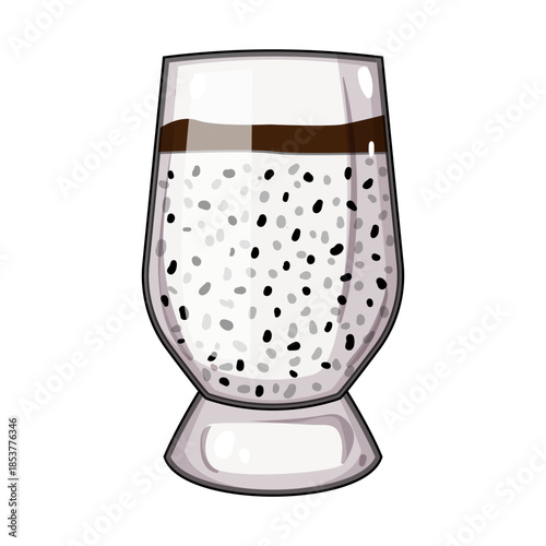Chia seed pudding with a brown layer on top resting in a glass, representing a popular healthy breakfast or dessert option for health conscious individuals