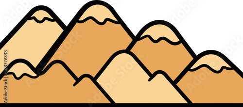 Stylized vector graphic of a mountain range featuring distinct peaks with snowcaps, capturing the majestic beauty and serene grandeur of natural elevated landscapes