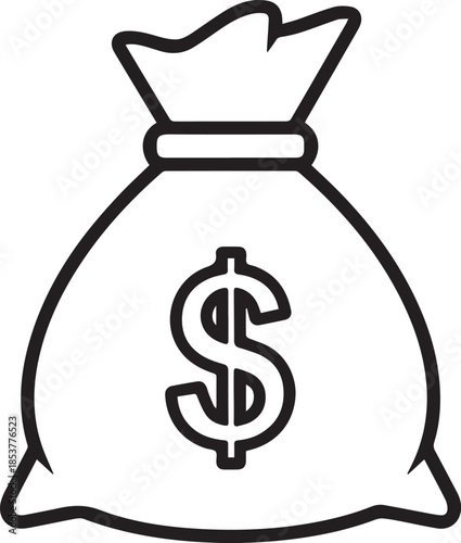 PrSimple line drawing of a money bag with a dollar signint