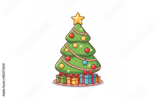 Wallpaper Mural Cute Christmas tree cartoon illustration on white background,Christmas tree, Cartoon, Illustration, Isolated, White background, Element,Flat design, Vector, Cute, Minimalist, Simple Torontodigital.ca