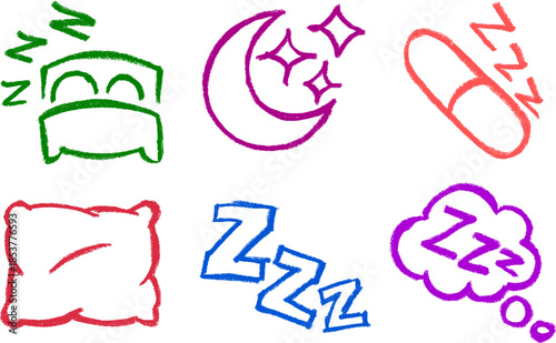 Dream Sleeping Resting Related Icons Crayon Chalk Drawing Vector Set