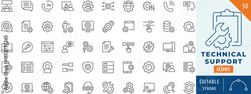 Technical Support icon collection set. Editable stroke.