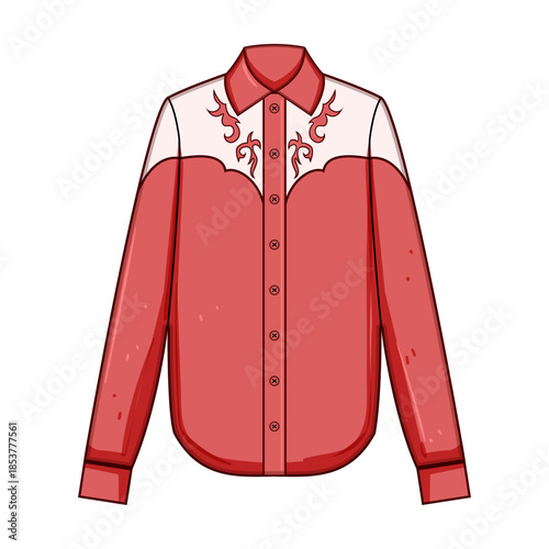 Western shirt displaying a classic design with long sleeves and detailed embroidery on the white yokes, representing country and cowboy fashion culture