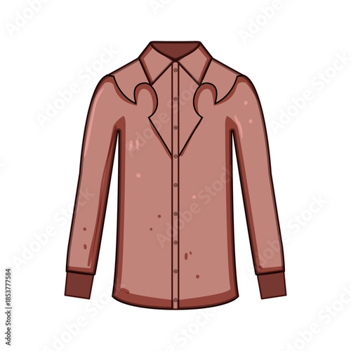 Brown long sleeved western shirt displaying a pointed collar, button down front, and decorative front yoke, representing a classic country western apparel item