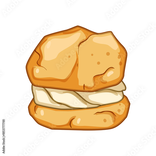 Cream puff displaying a light choux pastry shell filled with fluffy whipped cream, illustrating delicious sweetness and a delightful treat for dessert menus