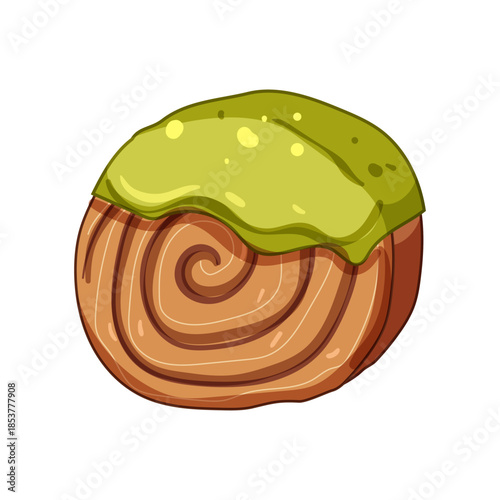 Cromboloni cake features a spiral pastry base generously topped with a vibrant green pistachio cream, representing a modern dessert trend and sweet treat