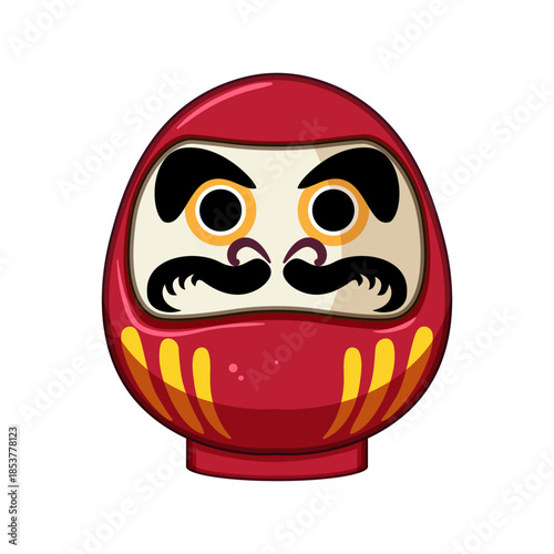 Red daruma doll illustration with a round shape, featuring a determined expression, symbolizing good luck, prosperity, and the pursuit of goals in japanese culture