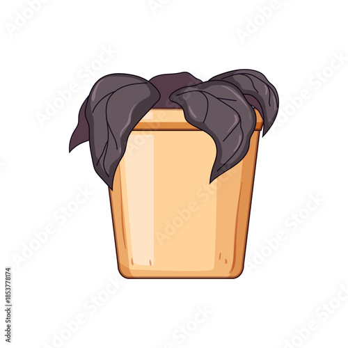 Potted plant losing its dark leaves and wilting from neglect, symbolizing concepts of death, failure, and lack of care in a simple graphic illustration