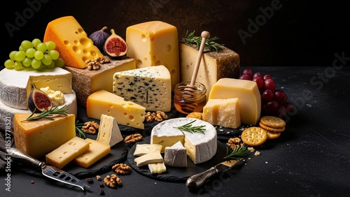 Artisanal cheese board with fresh fruits and crackers