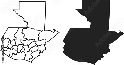 Print Guatemala Black and White Outline Maps Set, Minimal Country Border Maps of Guatemala, Central America Geography Vector Illustration, Isolated Editable Maps for Design, Print, Education and Infog