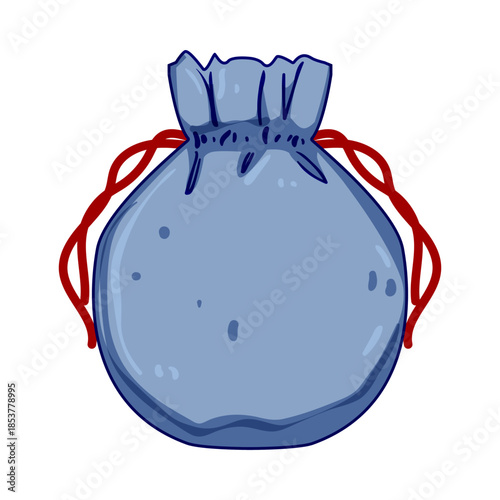 Blue drawstring sack illustration representing concepts of keeping valuables secure, holding treasures or personal belongings, and storing gifts or special objects, isolated on a white background