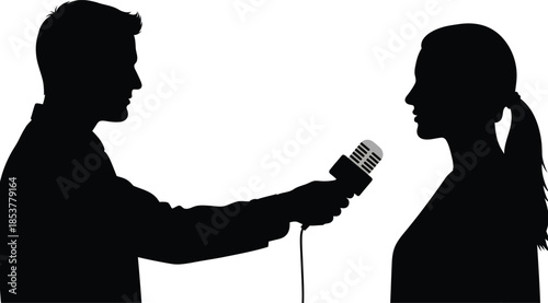 Interview in progress a silhouette of a reporter and interviewee communicating