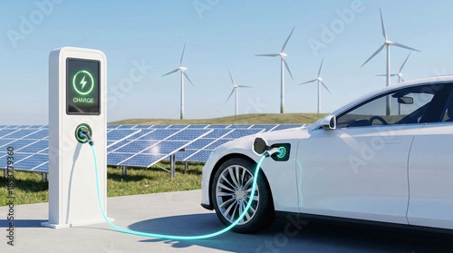 Eco Friendly Electric Car Charging Station Powered by Solar and Wind Energy