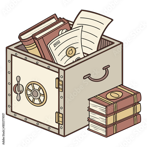 Open safe with important documents