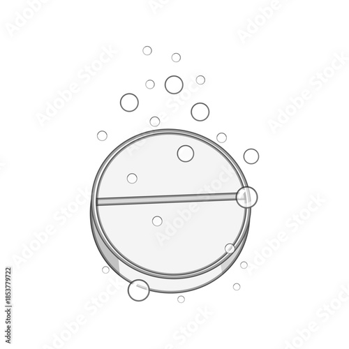 Effervescent tablet dissolving in liquid, releasing numerous small bubbles, representing concepts of health, medication, treatment, and immediate relief from ailments