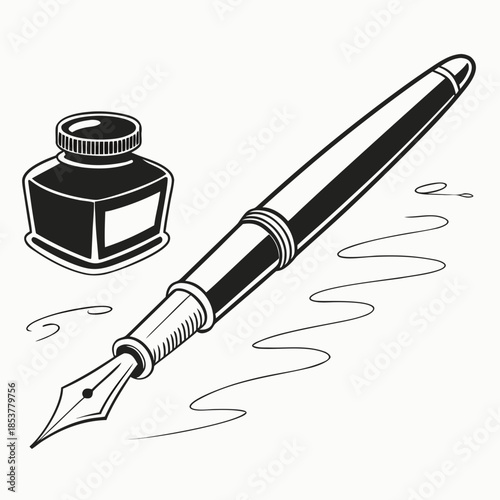 Classic fountain pen with inkwell