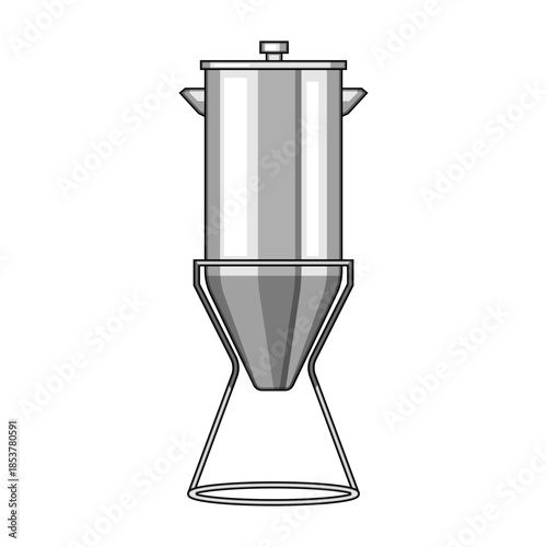 Stainless steel conical fermenter representing craft beer and alcohol production, ideal for brewing, homebrewing, distilling and beverage processing equipment and industry concepts
