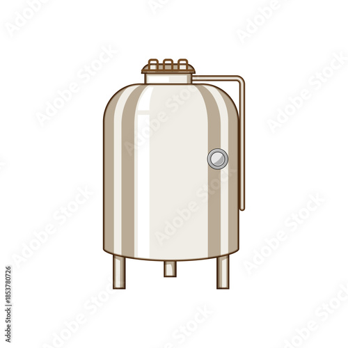 Stainless steel fermentation tank used in industrial production for brewing, food processing, chemical reactions, or biofuel generation, shown in a clean line art style