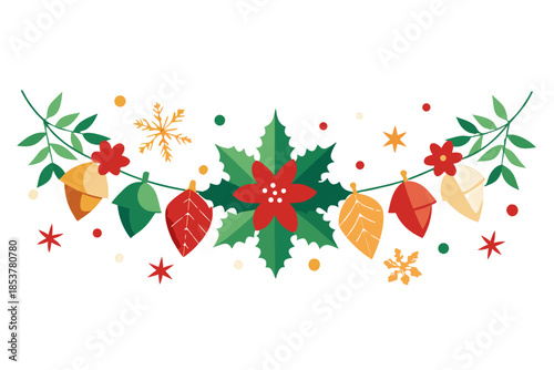 Vibrant Christmas decorations with colorful bells and festive holly on black