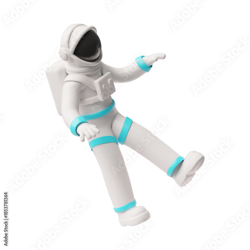 Astronaut flying in space zero gravity vector 3D cartoon plastic style, cosmonaut in spacesuit soaring in weightlessness