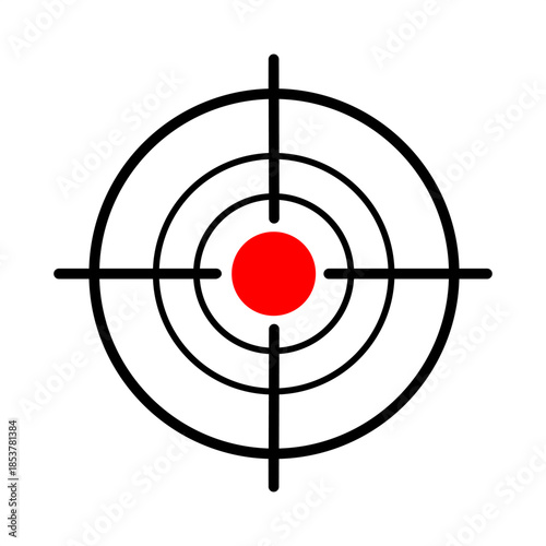 Target Bullseye A classic bullseye target, comprised of concentric circles and a central red dot, is ready to be aimed.