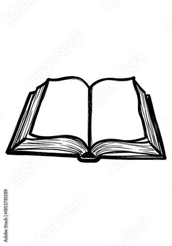 Hand Drawn Open Book Icon Sketch with Blank Pages, Rough Outline Vector Illustration of Reading Material